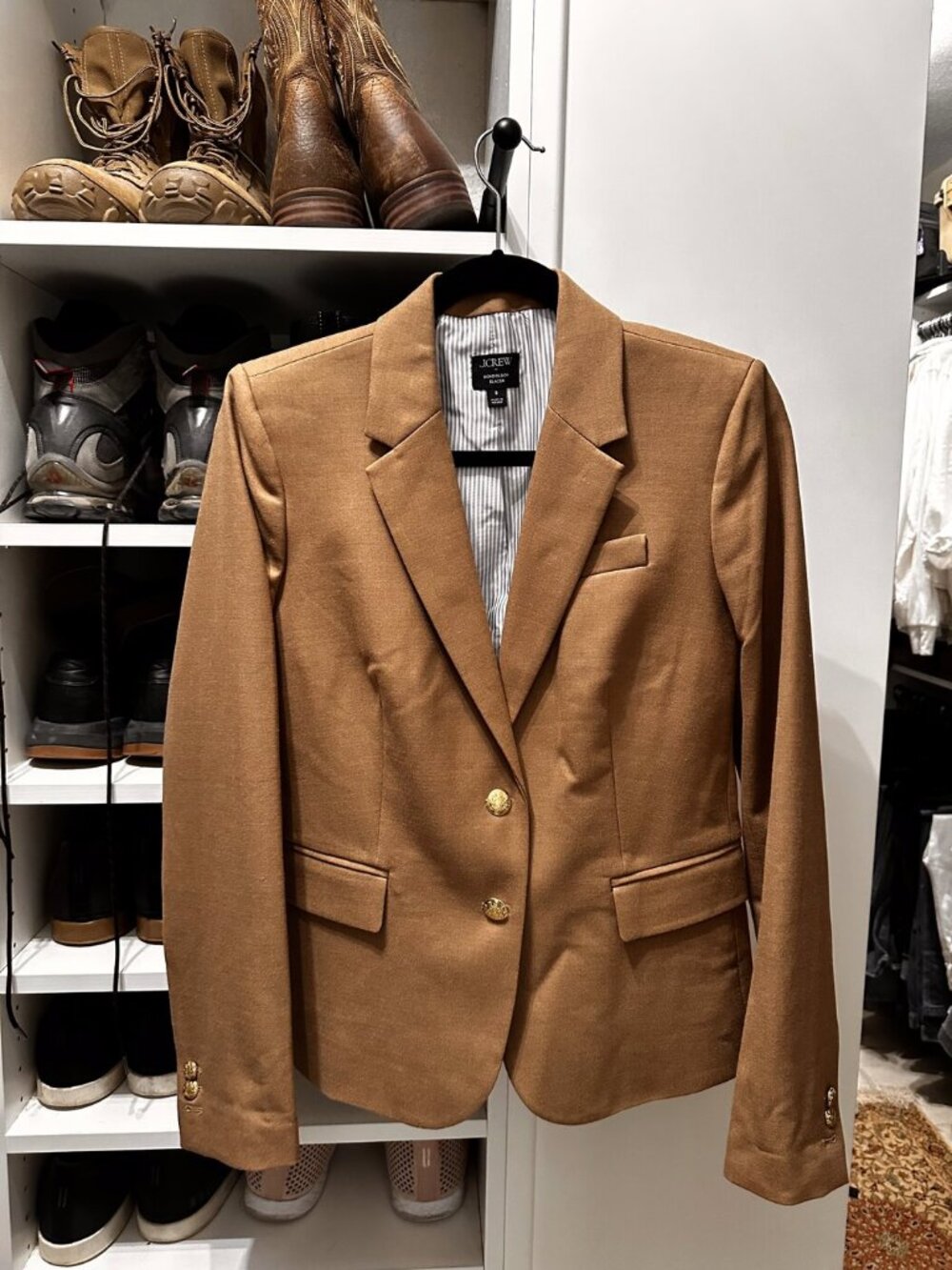 J.Crew Original Schoolboy Blazer Camel Wool Gold Buttons Size 8